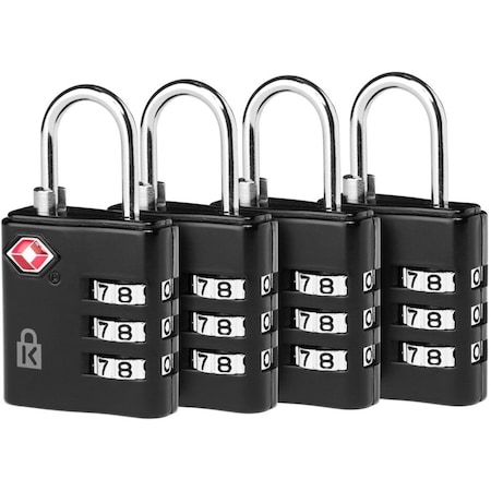 Kensington Tsa Accepted 3-Dial Combination Lock-4-Pack K66100NA